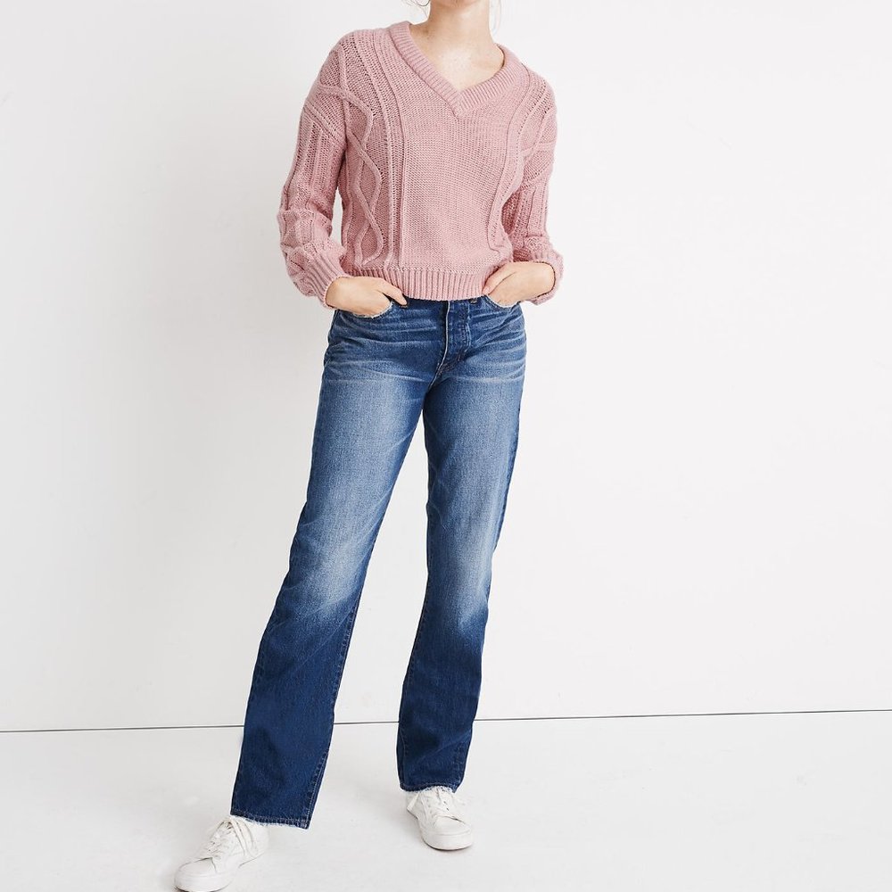 Madewell Augustus Cableknit V-Neck Sweater